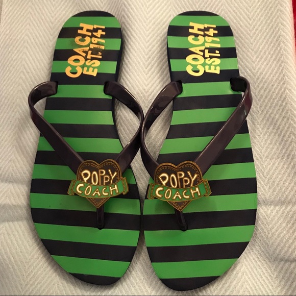 Coach Shoes - Coach Poppy Striped Flip Flops Sz 8